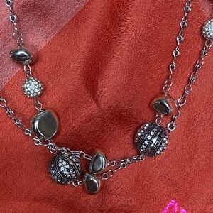 Chico's Silver Tone and Crystal Beaded Necklace